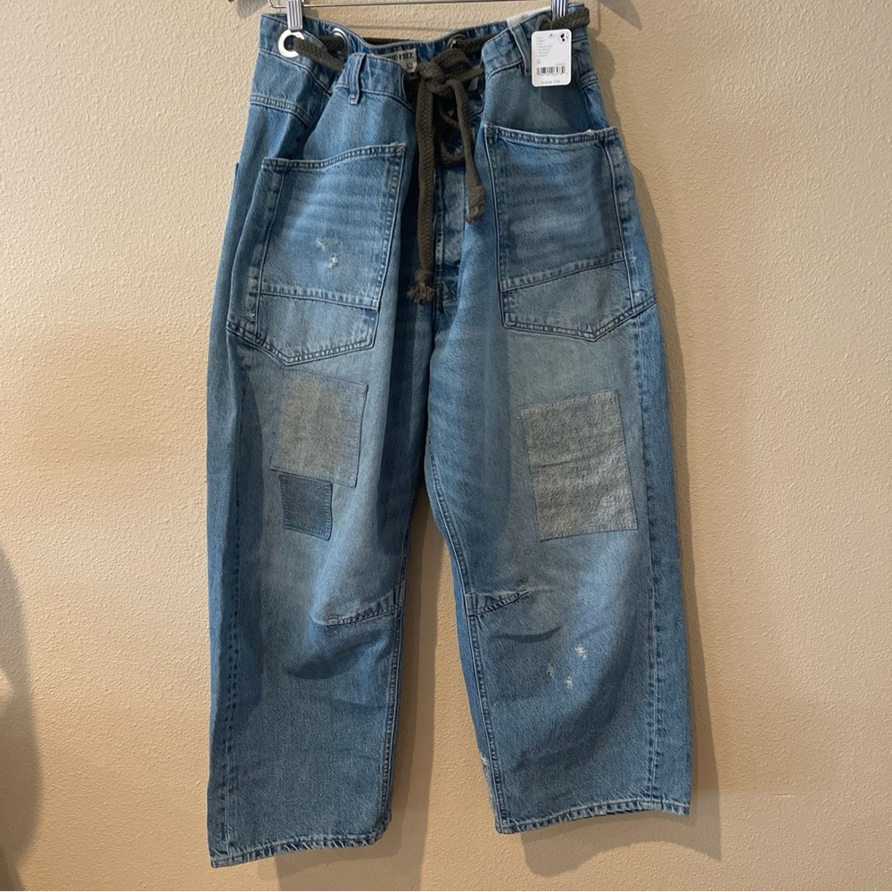 COPY - Free People We The Free Moxie Low-Slung Pull-On Barrel Jeans Blue size 32